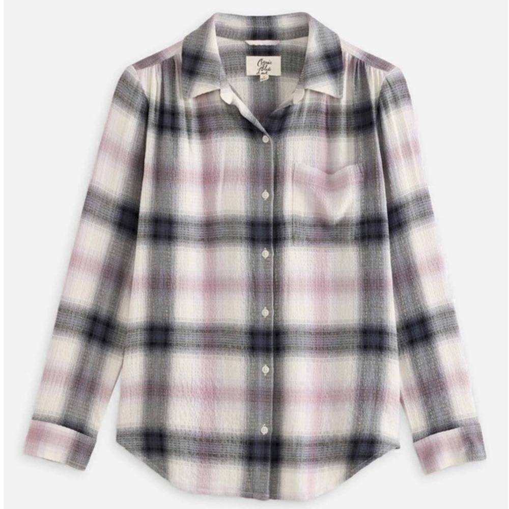 Cosmic Blue Love Rosie Relaxed Button‎ Up Shirt White Plaid XL New With Tags